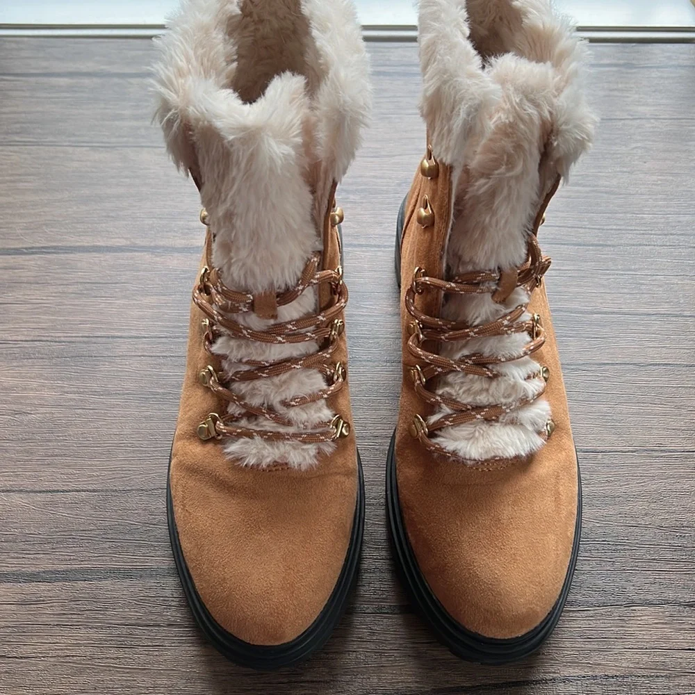 Worn Once!  J. Crew Factory Faux-Fur Winter Hiking Boots! - Picture 4 of 11